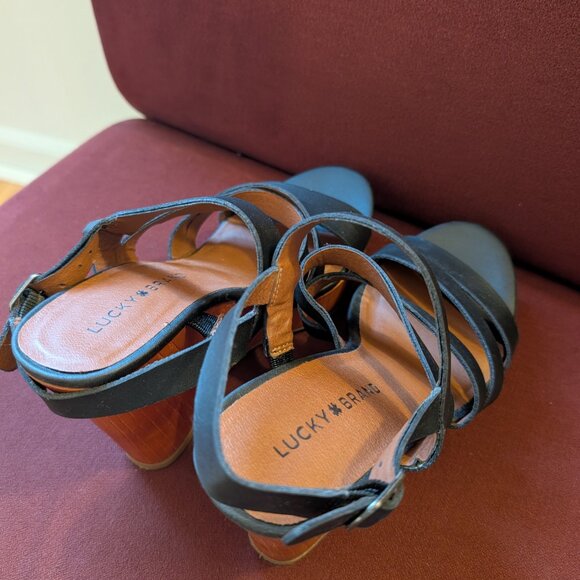 Lucky Brand Charcoal Gray Marina Wooden Wedge Sandals - Picture 4 of 5